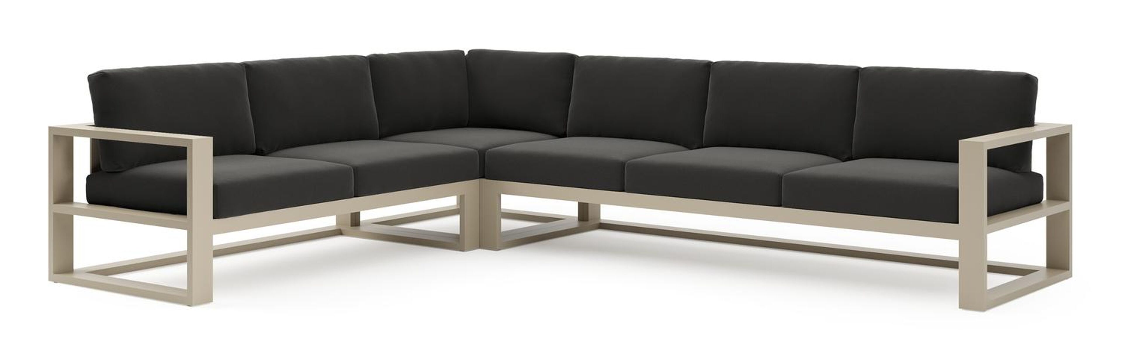 Verato loungehoek in beige aluminium met natte sooty all weather sunbrella® luxe kussen