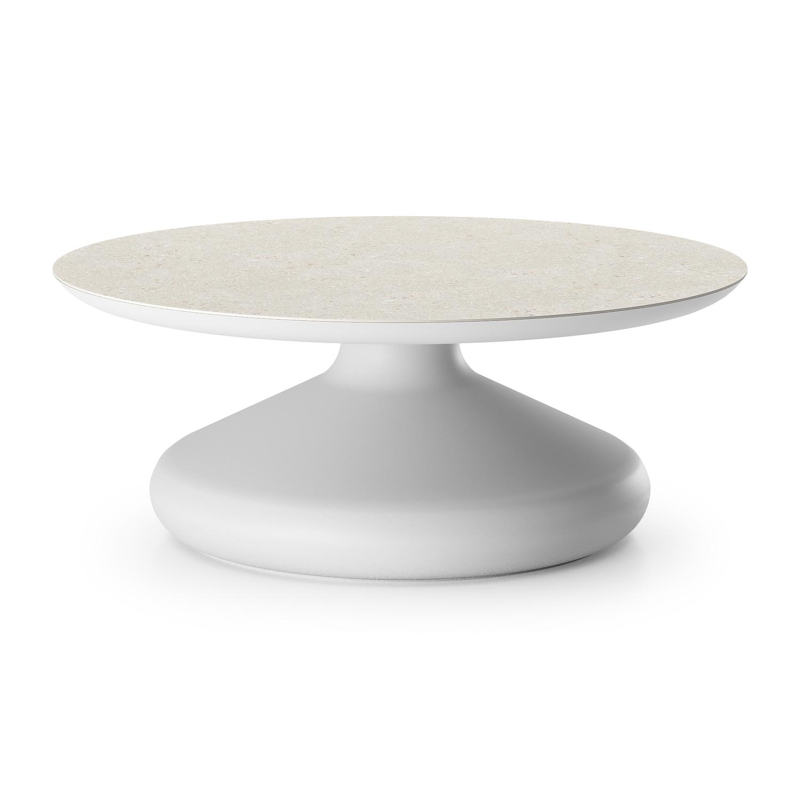 Bomero loungetafel rond in wit aluminium en volkeramiek Shilin - Dia. 84 x H 32.2 cm