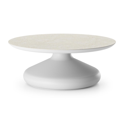 Bomero loungetafel rond in wit aluminium en volkeramiek Shilin - Dia. 84 x H 32.2 cm