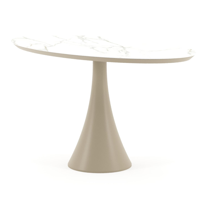 Table de jardin Fano oval en aluminium beige et céramique pleine Calacatta - Lg. 140 x Lrg. 80 x Haut. 75 cm