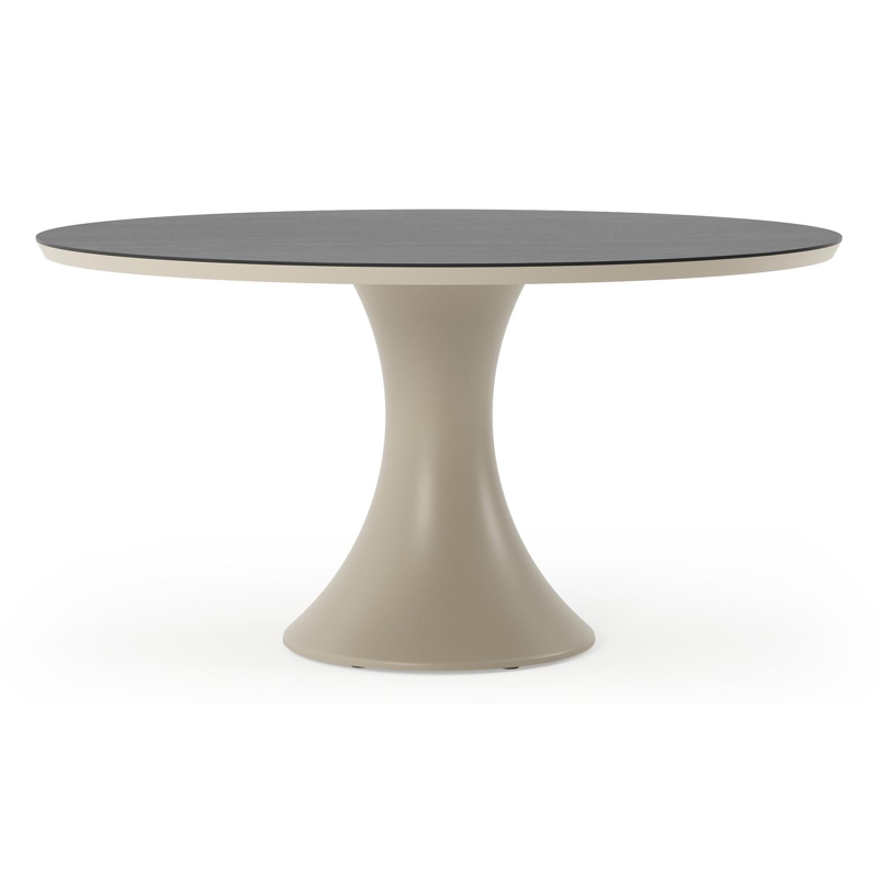 Table de jardin Fano ronde en aluminium beige et céramique pleine Basalt Black - Diam. 148 x Haut. 75 cm