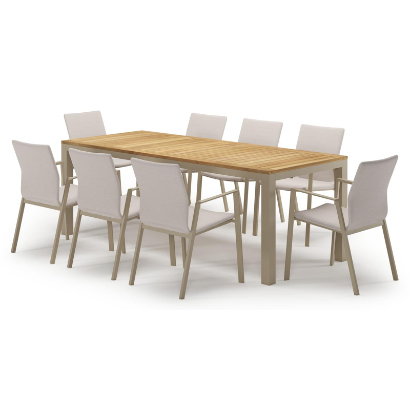 Varese tuinset in beige aluminium en teak met 8 Madura tuinstoelen