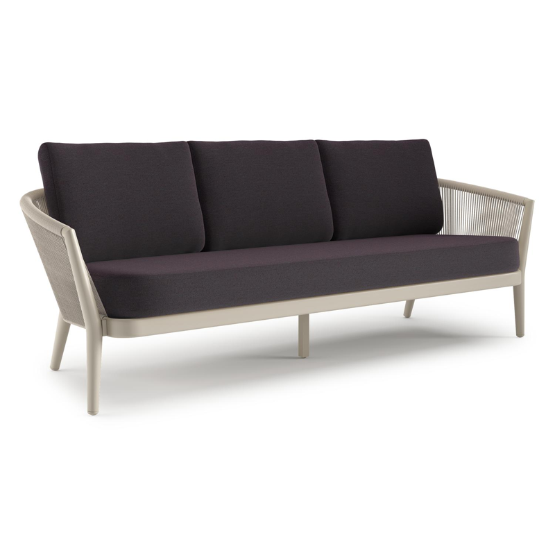 Orso loungebank in beige aluminium en beige verticaal geweven ronde rope met Tundra Red all weather sunbrella® luxe kussen