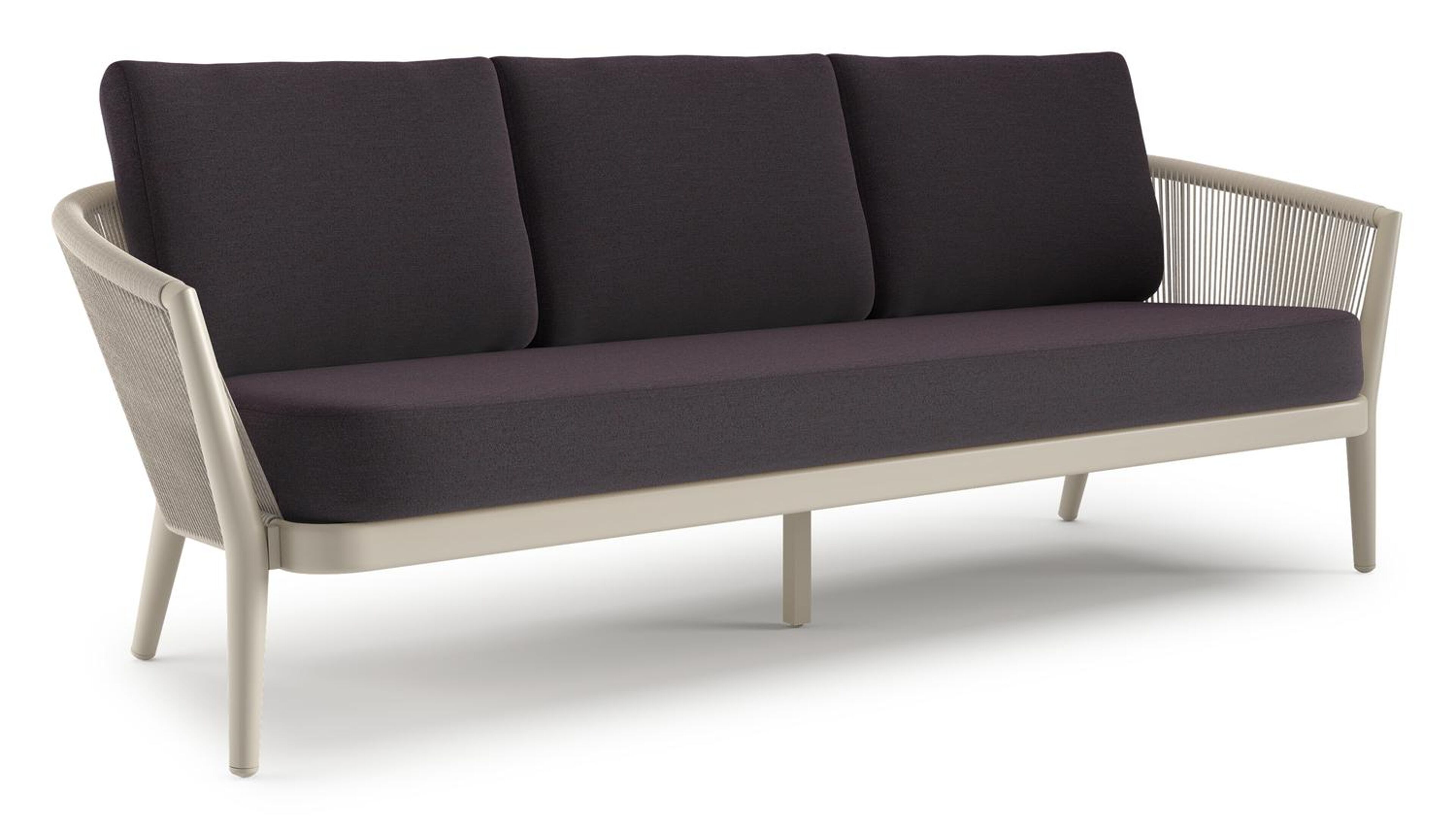 Orso loungebank in beige aluminium en beige verticaal geweven ronde rope met Tundra Red all weather sunbrella® luxe kussen