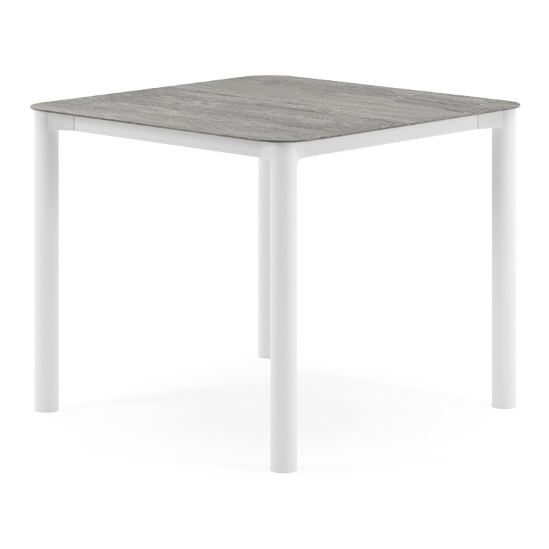 Orso tuintafel rechthoekig afgerond in wit aluminium en volkeramiek Aspen Grey - L 90 x B 90 x H 74.5 cm