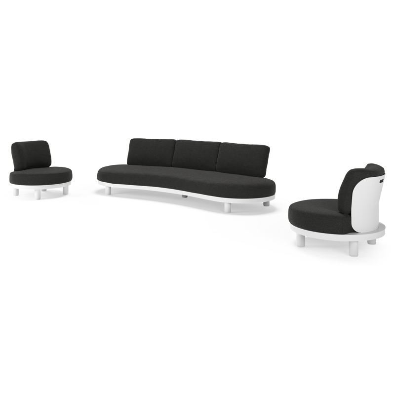 Donato loungeset in wit aluminium met all weather sunbrella® luxe Chartres Sooty kussen