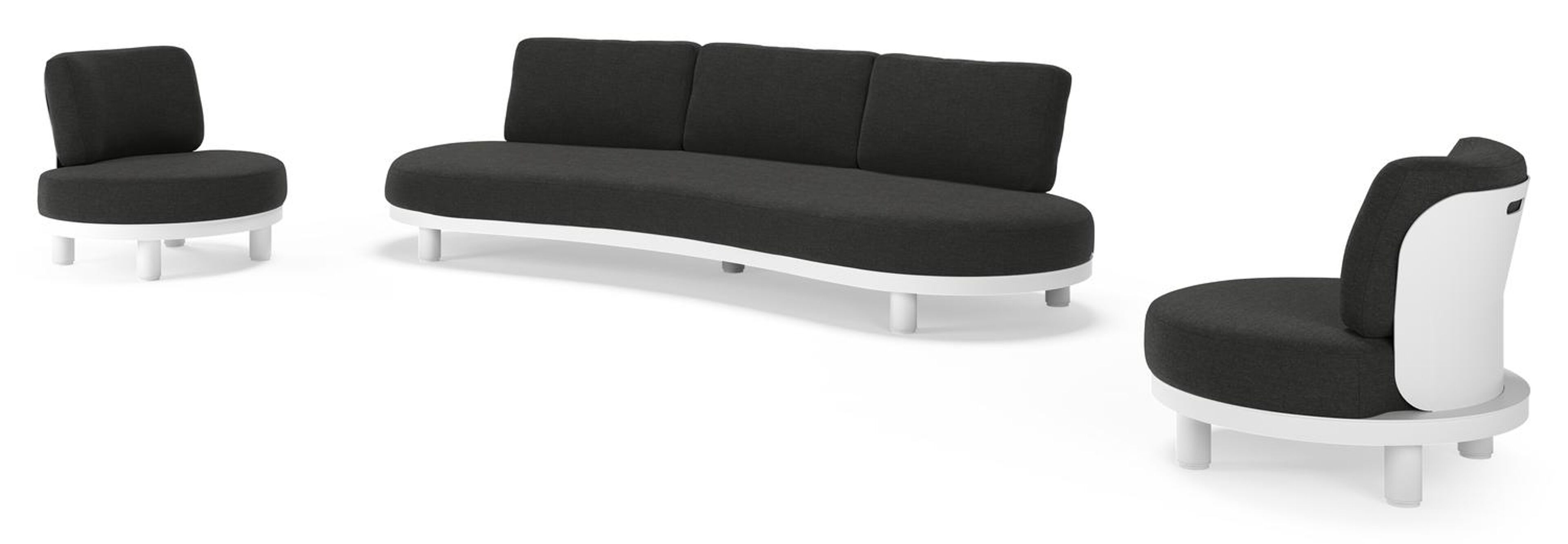 Donato loungeset in wit aluminium met all weather sunbrella® luxe Chartres Sooty kussen