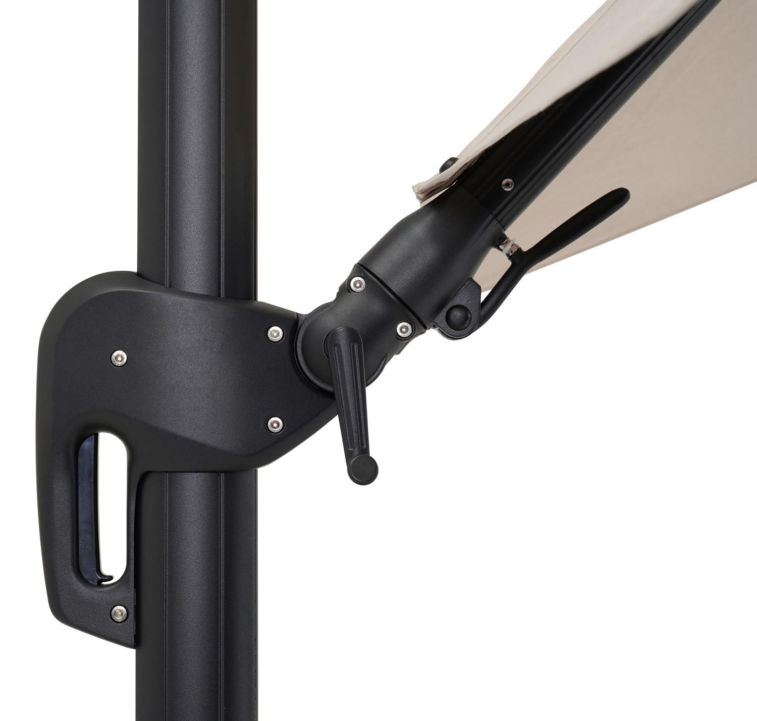 Rufina zweefparasol met tiltfunctie in zwart aluminium met beige all weather sunbrella® premium parasoldoek - L1 300 x L2 300 cm (zonder voet)