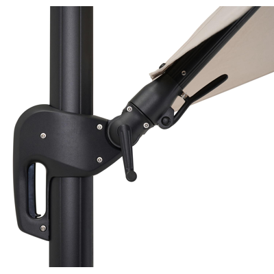 Rufina zweefparasol met tiltfunctie in zwart aluminium met beige all weather sunbrella® premium parasoldoek - L1: 300 x L2: 300 cm (met voet)