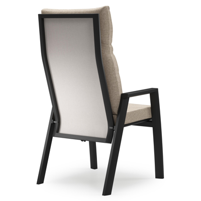 Leon tuinstoel in zwart aluminium en beige textilene met kussen in Rustic Weather+ Softtouch
