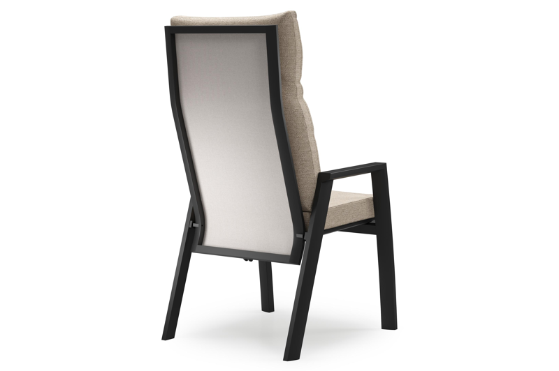 Leon tuinstoel in zwart aluminium en beige textilene met kussen in Rustic Weather+ Softtouch