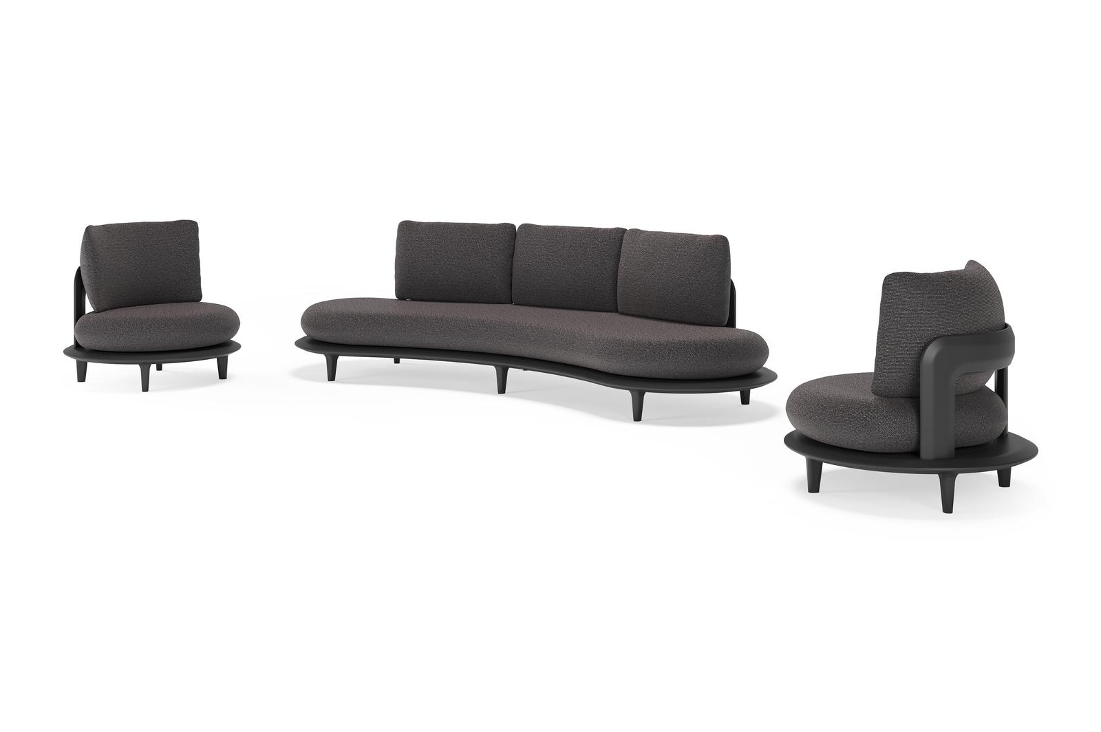 Bomero loungeset in zwart aluminium met firenze tunder all weather solica kussen