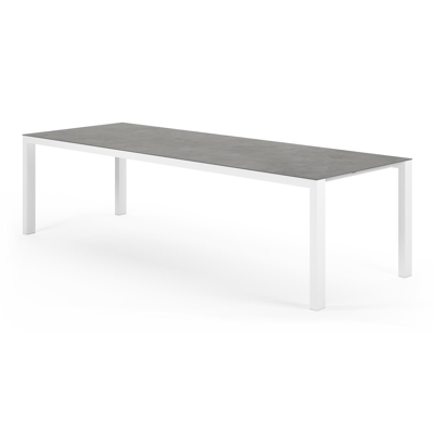 Ensemble de jardin Trente en aluminium blanc avec plateau de table en céramique pleine gris et 8 chaises de jardin Artena