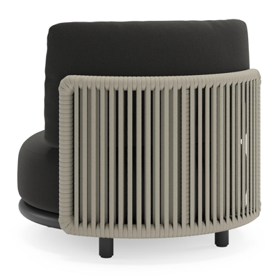 Lomano loungestoel in zwart aluminium en beige verticaal geweven luxe vlakke rope met Natte Sooty all weather sunbrella® luxe