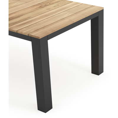 Table de jardin Nano en aluminium noir et teck - Lg 200 x Larg. 100 x H 75 cm