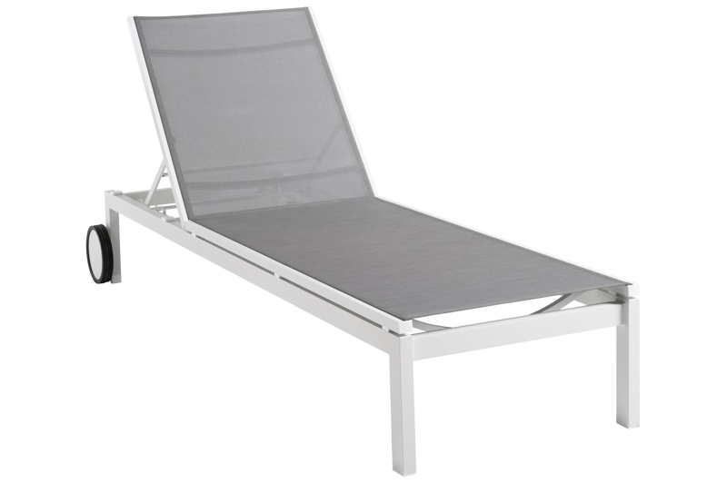 Caravelle verstelbaar ligbed in wit aluminium en grijs textilene