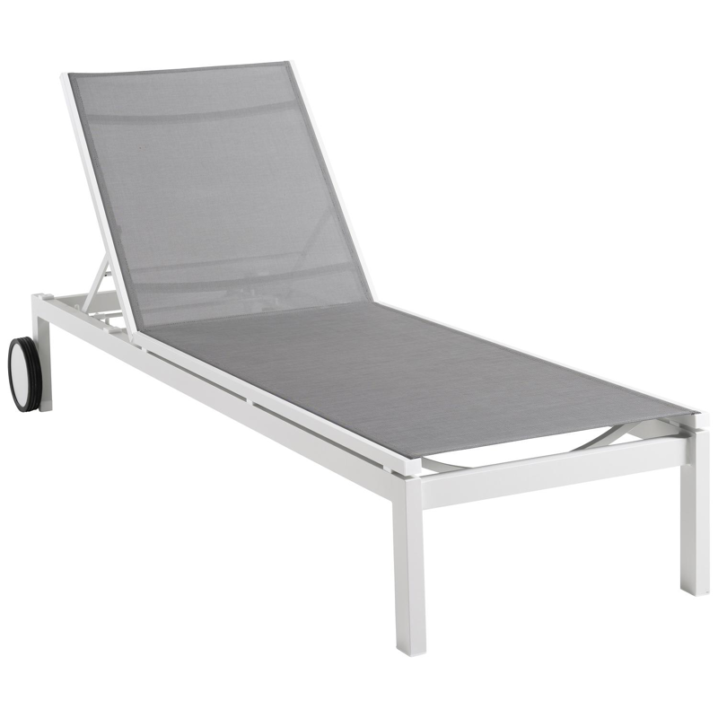 Caravelle verstelbaar ligbed in wit aluminium en grijs textilene