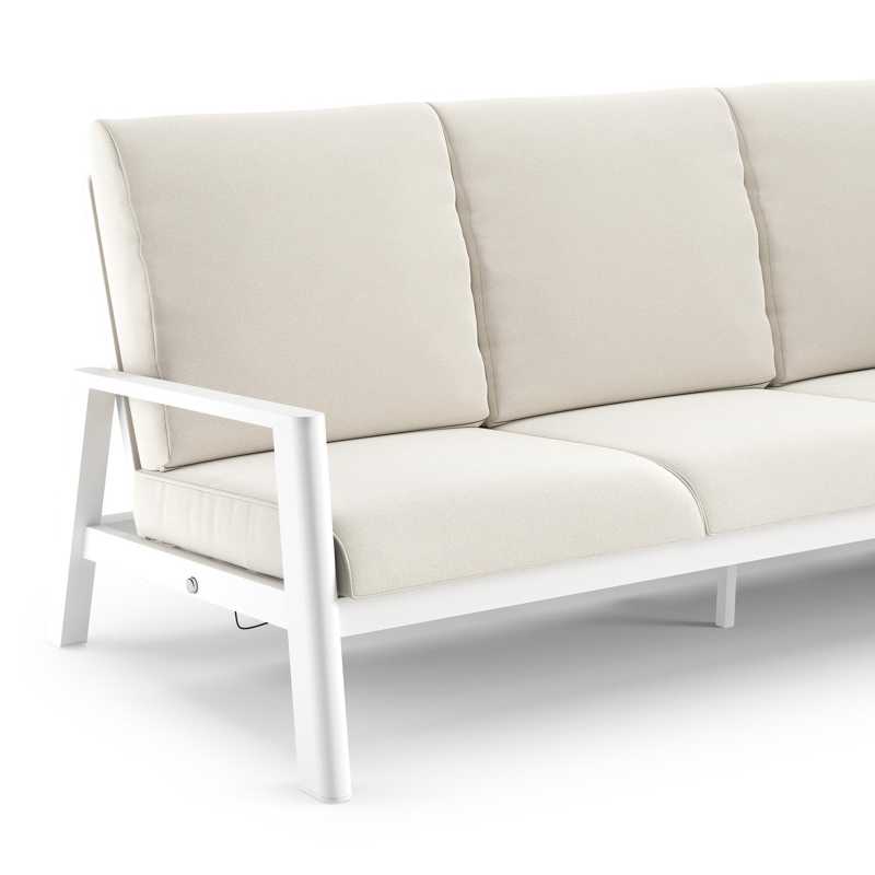 Canapé de jardin Cirello en aluminium blanc et coussins en all weather sunbrella® luxe savane white