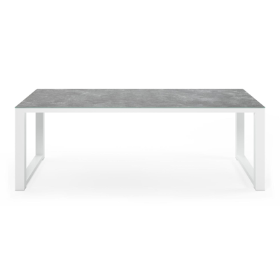 Ensemble de jardin Livo en aluminium blanc avec plateau de table en céramique verre gris et 6 chaises de jardin Rivo