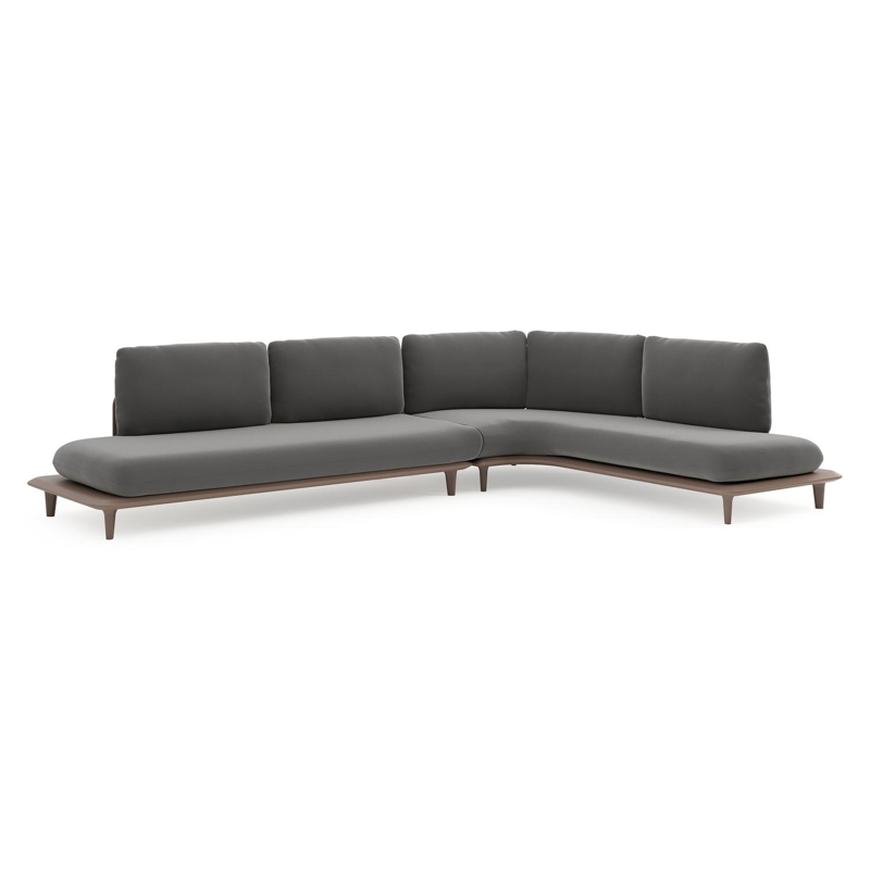 Bomero loungehoek in taupe aluminium met natte charcoal chine all weather sunbrella® luxe kussen