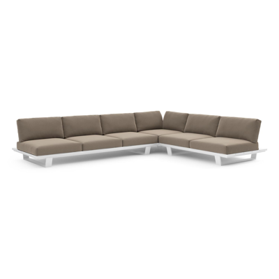 Pagino loungehoek in wit aluminium met natte heather grey all weather sunbrella® luxe kussen