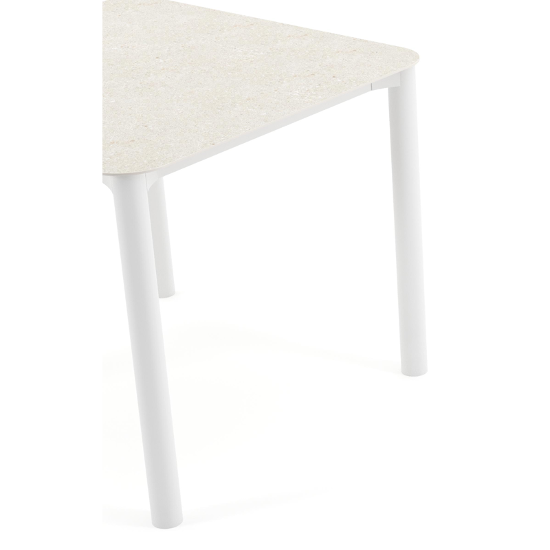 Orso tuintafel rechthoekig afgerond in wit aluminium en volkeramiek Shilin - L 90 x B 90 x H 74.5 cm