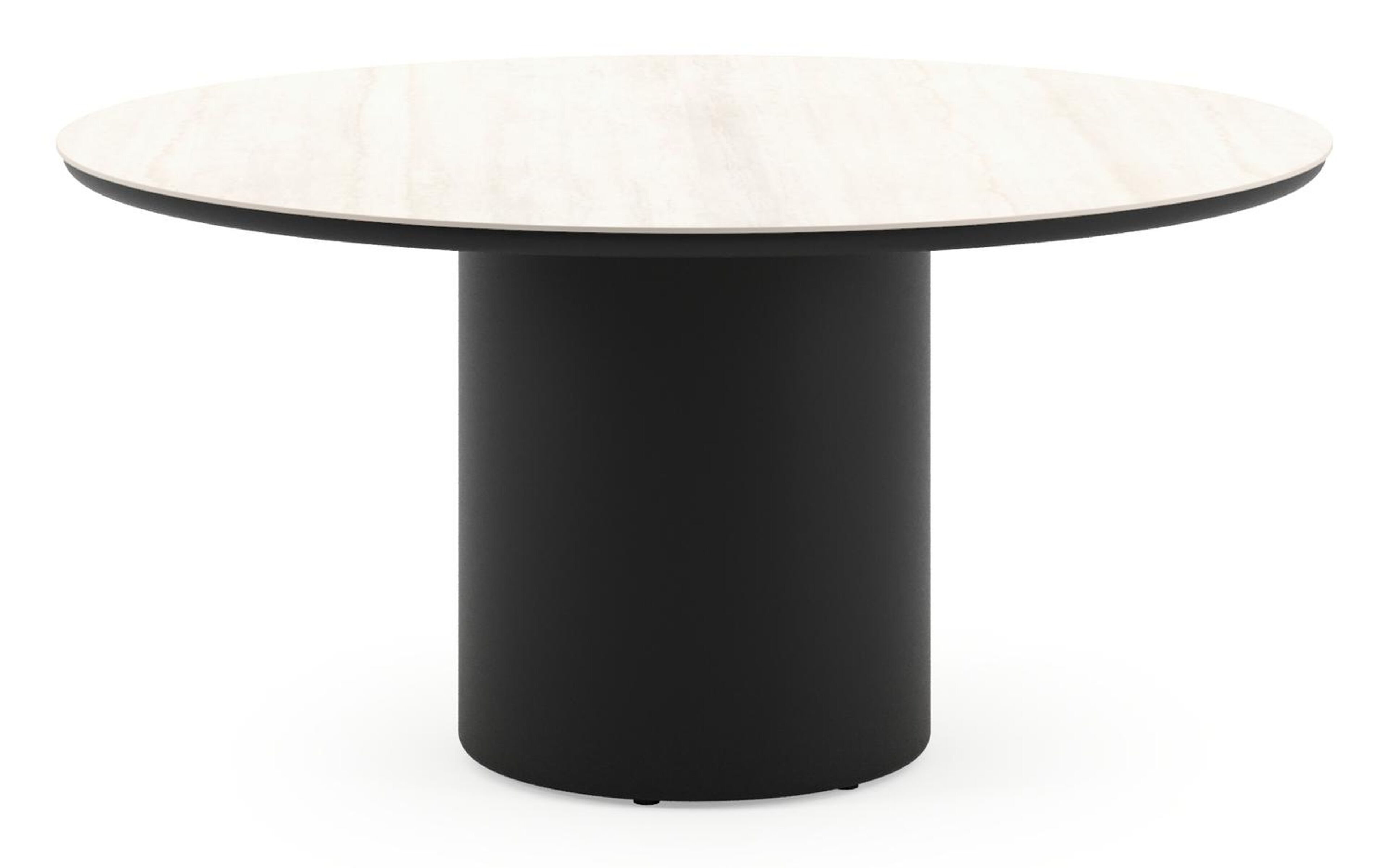 Table de jardin Amico rond en aluminium noir et céramique pleine Travertino Bianco - Diam. 148 x Haut. 74 cm