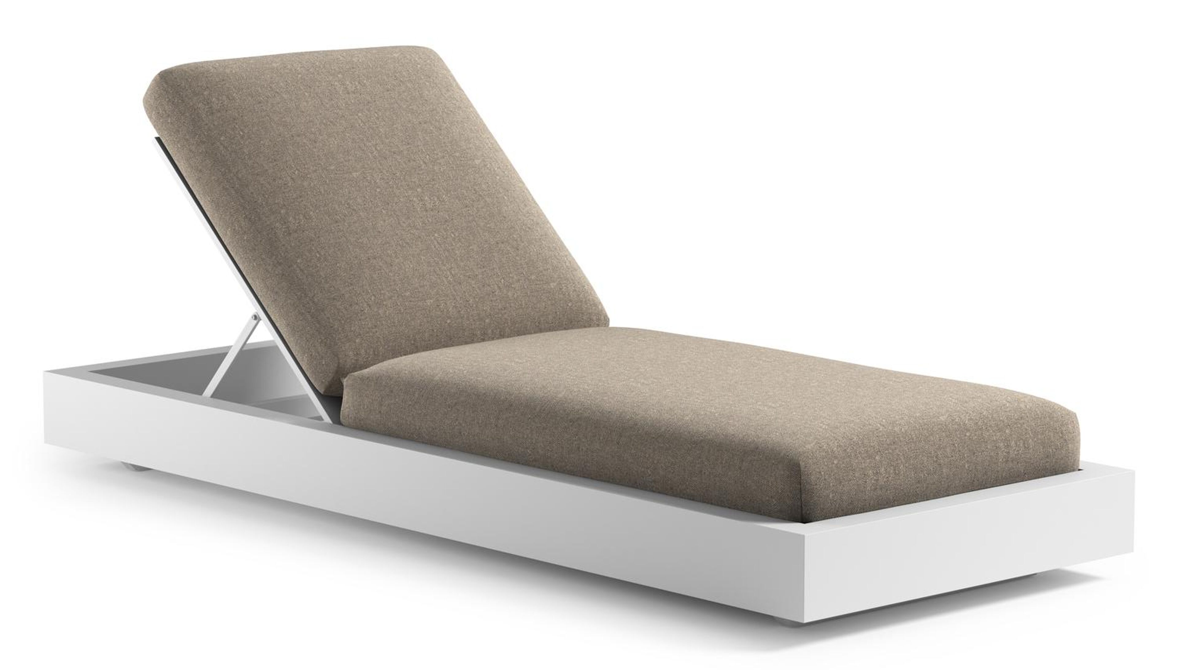 Como verstelbaar ligbed in wit aluminium met chartres pewter all weather Sunbrella® luxe kussen