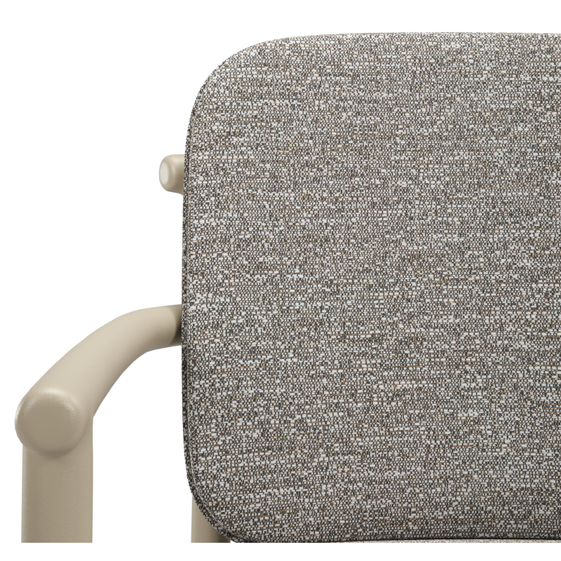 Bono stapelbare tuinstoel in beige aluminium met stoelkussen in All Weather Sunbrella® Luxe Tundra Pepper