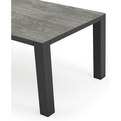 Nano tuintafel in zwart aluminium en volkeramiek aspen grey - L 200 x B 100 x H 75 cm