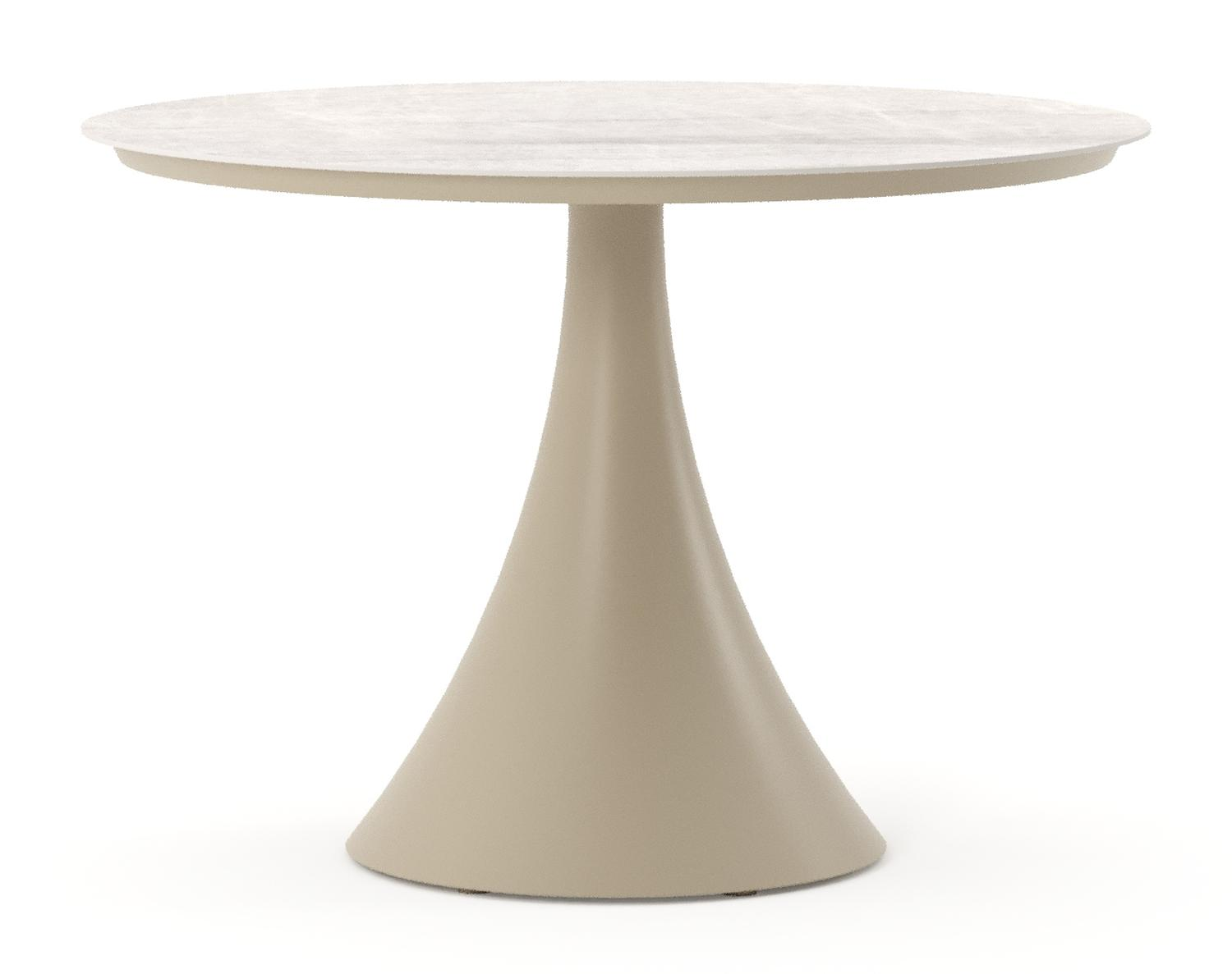 Fano tuintafel rond in beige aluminium en volkeramiek Travertino Bianco - Dia. 110 x H 74 cm