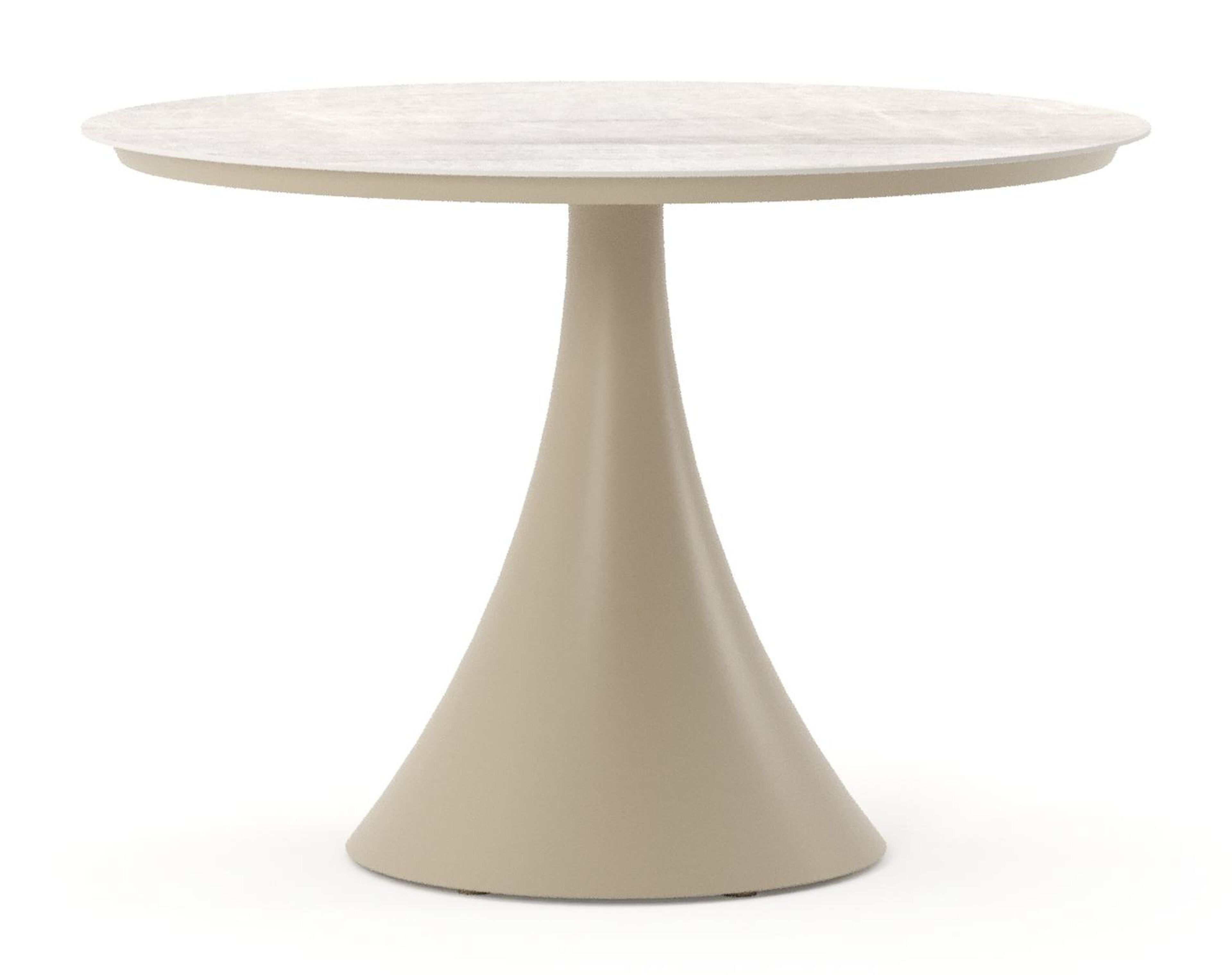 Table de jardin Fano ronde en aluminium beige et céramique pleine Travertino Bianco - Diam. 110 x Haut. 74 cm