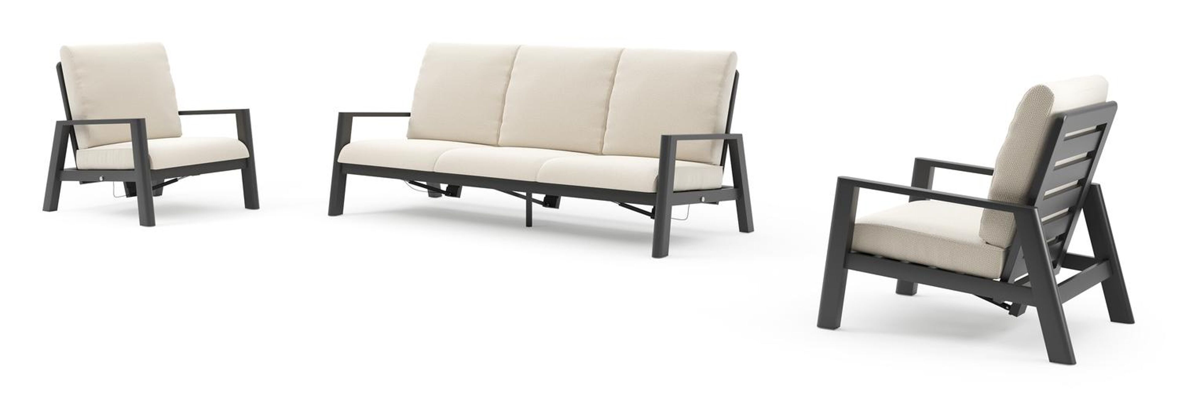 Cirello loungeset in zwart aluminium met althea off white all weather cosytica kussen