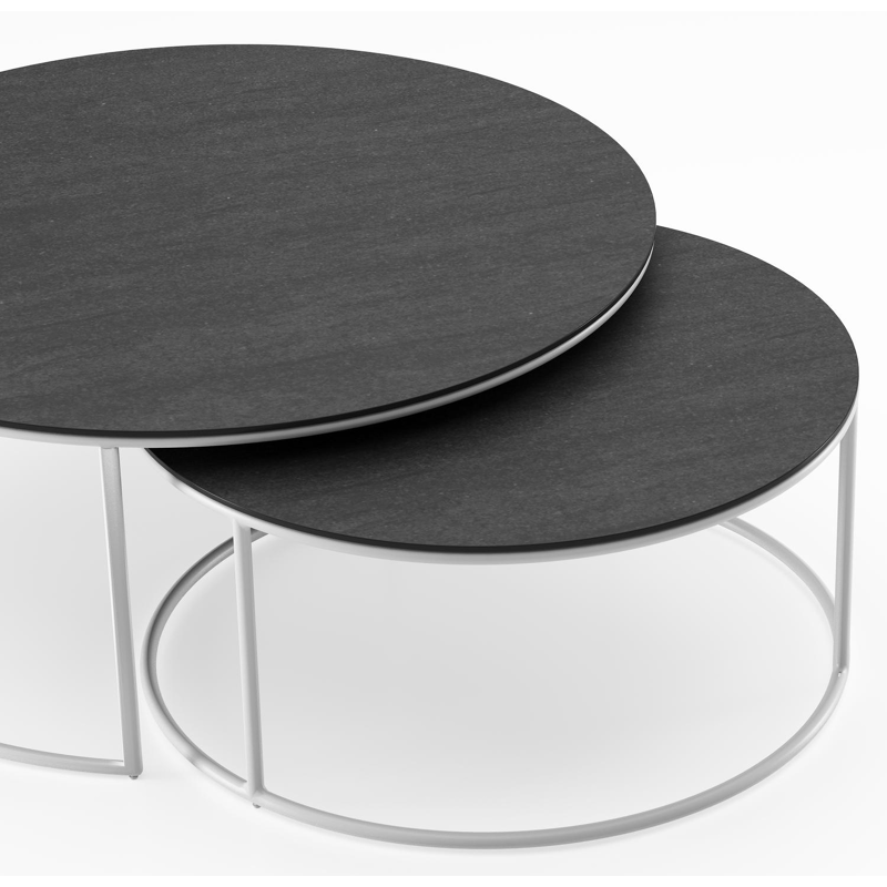 Fano set van 2 loungetafels rond in wit aluminium en volkeramiek Basalt Black - Dia. 85/65 x H 35/30 cm