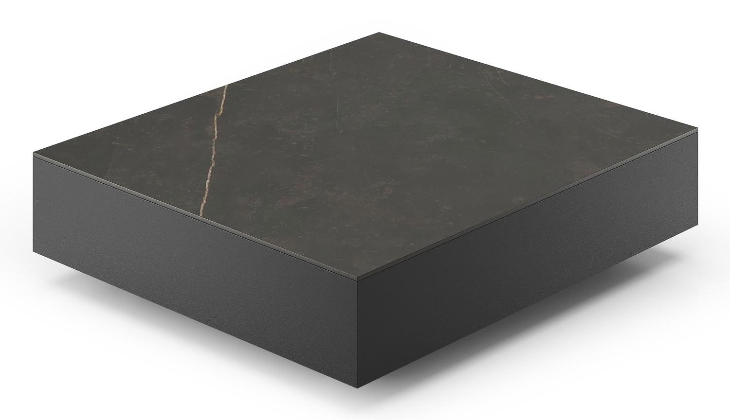 Como loungetafel in zwart aluminium en calatorao volkeramiek - L 70 x B 80 x H 20 cm