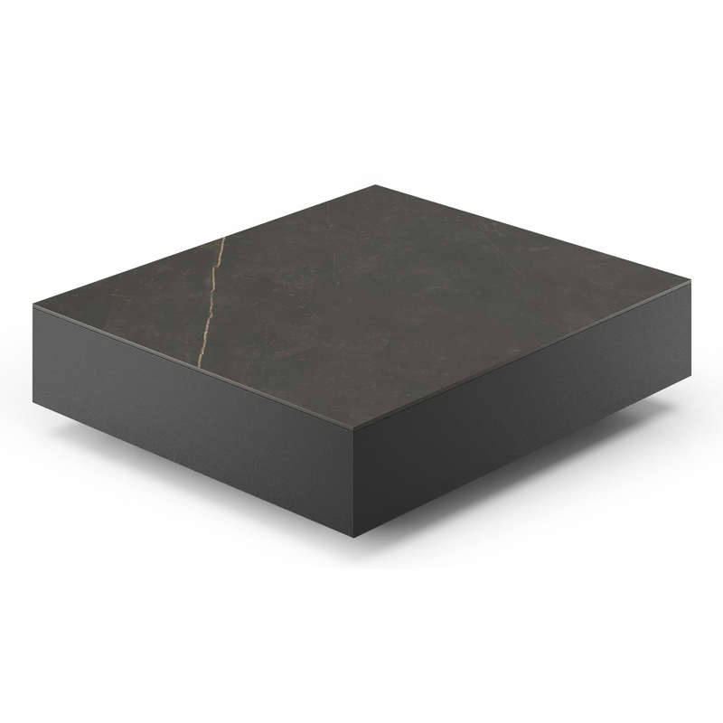 Como loungetafel in zwart aluminium en calatorao volkeramiek - L 70 x B 80 x H 20 cm