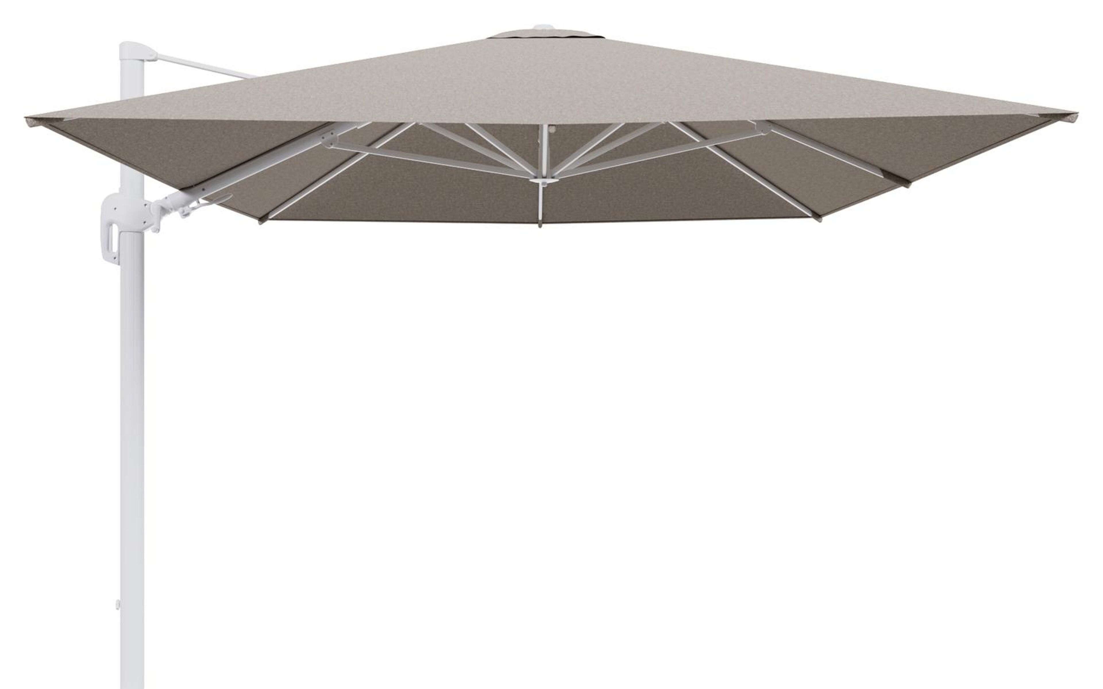 Rufina zweefparasol tiltfunctie in wit aluminium en parasoldoek in All Weather Sunbrella® Luxe Chartres Pewter  - L1 400 x L2 300 cm (zonder voet) (zonder voet)