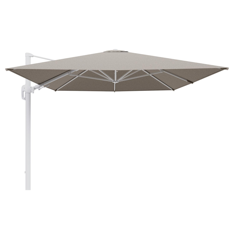 Rufina zweefparasol tiltfunctie in wit aluminium en parasoldoek in All Weather Sunbrella® Luxe Chartres Pewter - L1 400 x L2 300 cm (zonder voet) (zonder voet)
