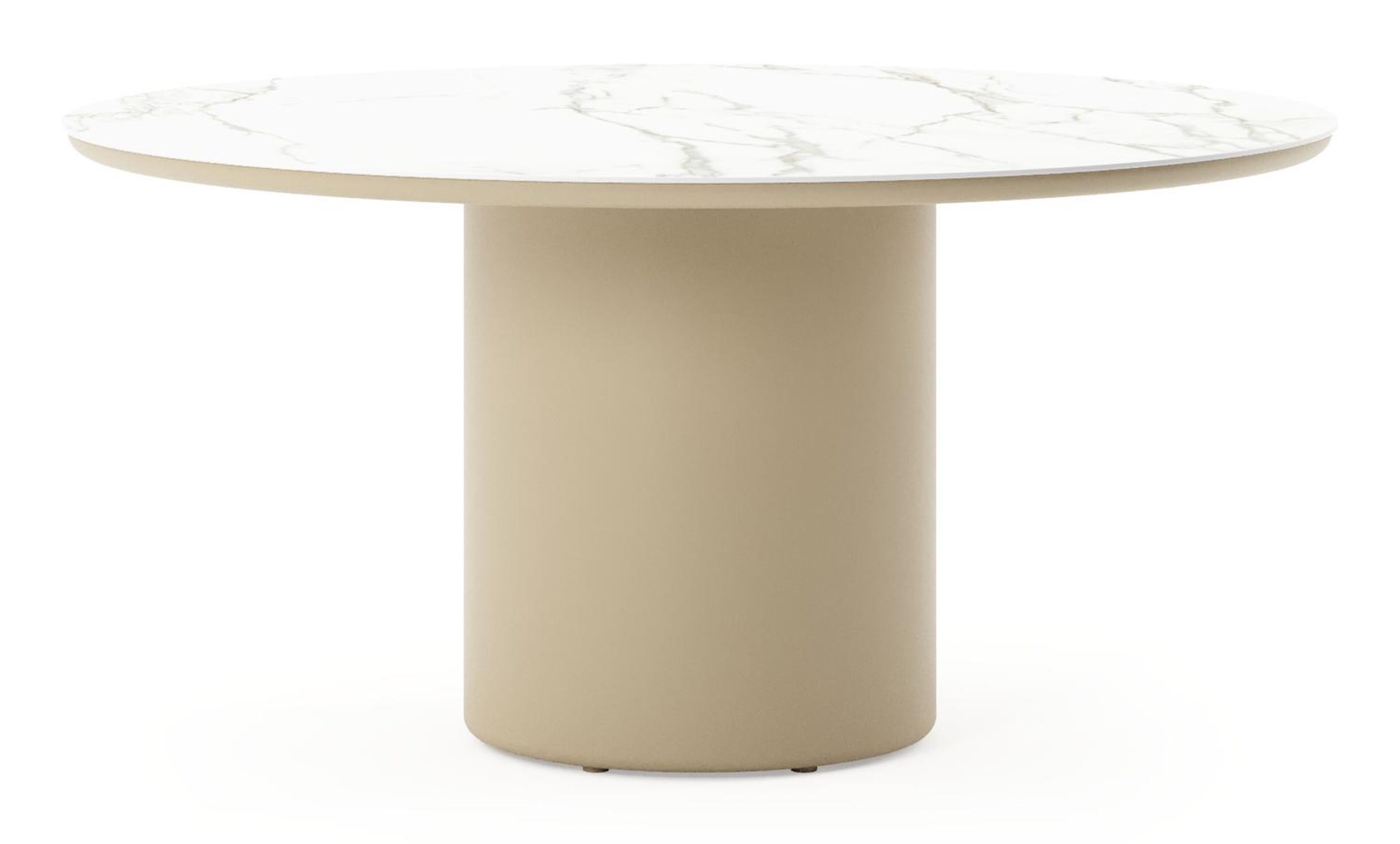 Table de jardin Amico rond en aluminium beige et céramique pleine Calacatta - Diam. 148 x Haut. 74 cm