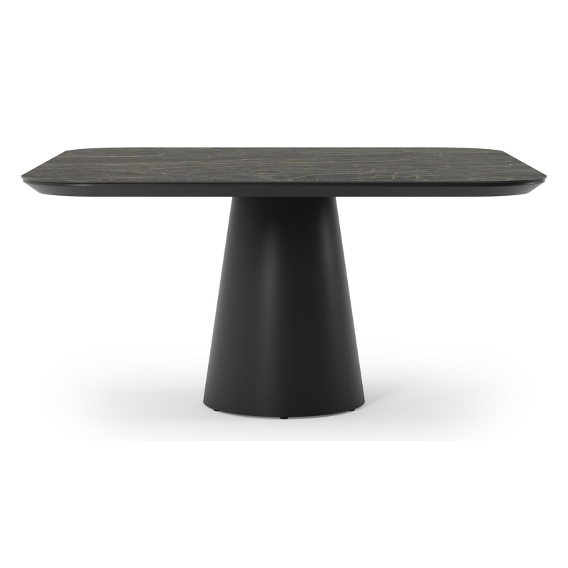 Donato tuintafel vierkant afgerond in zwart aluminium en volkeramiek black obsession - L 148 x B 148 x H 75 cm