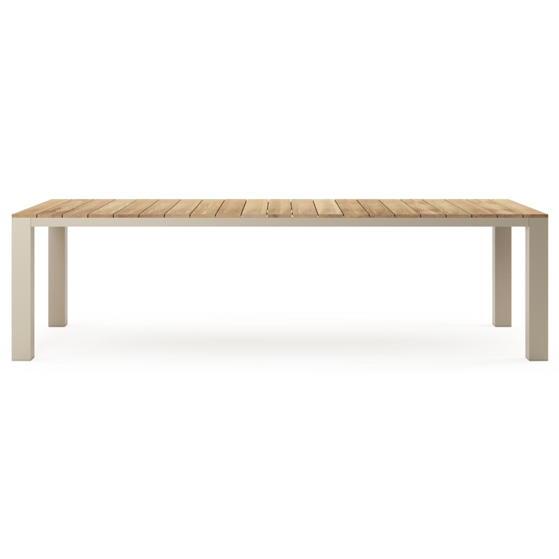 Nano tuintafel rechthoekig in beige aluminium en teak L 280 x B 110 x H 75 cm x H 75 cm