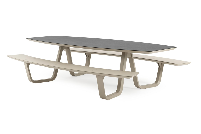 Forno picknicktafel bootvorm in beige aluminium en volkeramiek Basalt Black - L 280 x B 192 x H 72 cm
