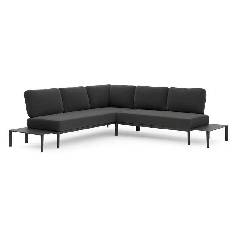 Salon de jardin d'angle Tolosa en aluminium noir et coussins en weather+ softtouch sky black