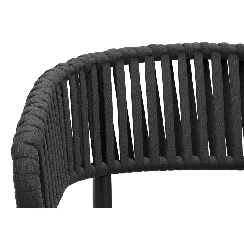 Tolfa stapelbare tuinstoel in zwart aluminium en zwart verticaal geweven luxe vlakke brede rope met stoelkussen in All Weather Sunbrella® Luxe Chartres Drizzle