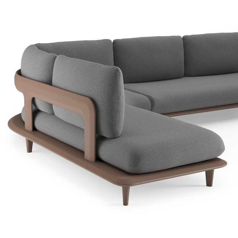 Bomero loungehoek in taupe aluminium met heritage slate all weather sunbrella® luxe kussen