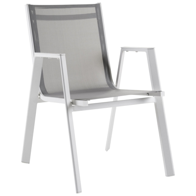 Oviedo tuinset met verlengbare tafel in wit aluminium en grijs keramische print tafelblad met 8 stapelbare Oviedo tuinstoelen