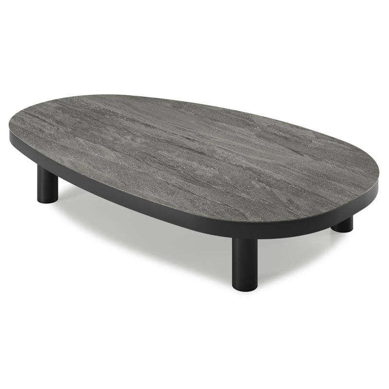 Donato loungetafel in zwart aluminium en volkeramiek aspen grey - L 151 x B 90 x H 25 cm