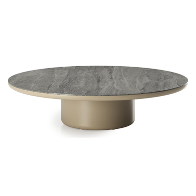 Amico loungetafel rond in beige aluminium en volkeramiek Aspen Grey - Dia. 110 x H 28 cm