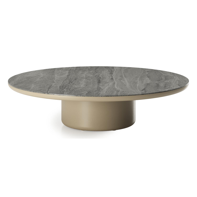 Amico loungetafel rond in beige aluminium en volkeramiek Aspen Grey - Dia. 110 x H 28 cm
