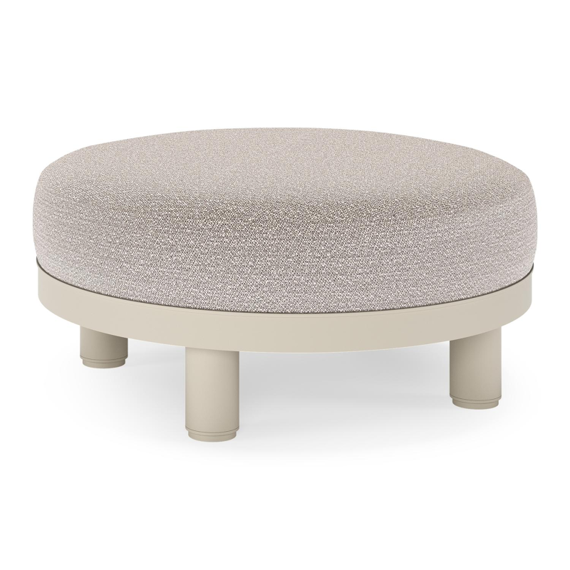 Salon de jardin pouf Donato en aluminium beige et coussins en all weather sunbrella® luxe Wander Granite